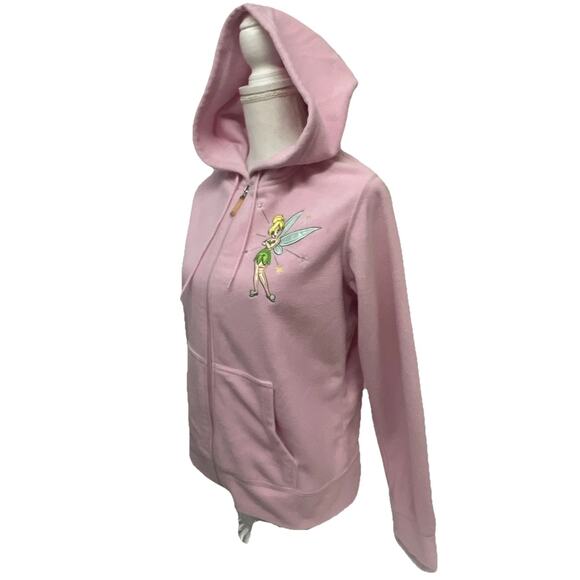 Disney Vintage Tinkerbell Pink Fleece Zip Up Hoodie Bling Jacket XL Pockets - Picture 4 of 9